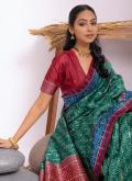 Glorious Printed Tussar Silk Green Trendy Saree - 2