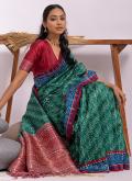 Glorious Printed Tussar Silk Green Trendy Saree - 3