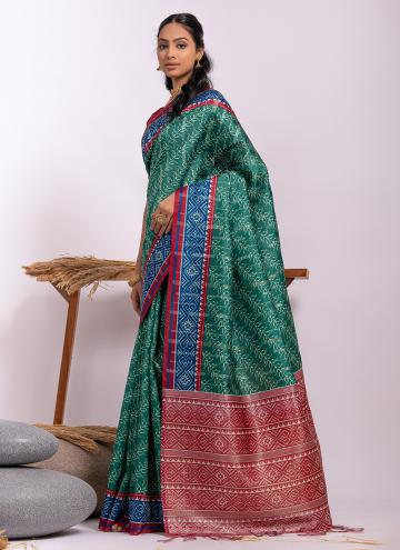 Glorious Printed Tussar Silk Green Trendy Saree