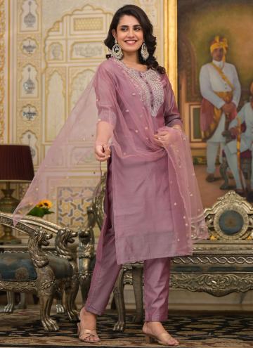 Glorious Purple Cotton Silk Embroidered Salwar Suit