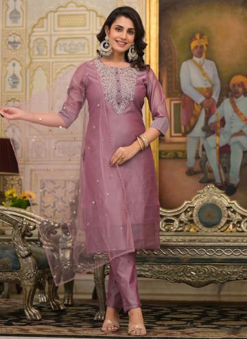 Glorious Purple Cotton Silk Embroidered Salwar Sui