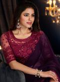 Glorious Purple Shimmer Georgette Embroidered Trendy Saree - 1