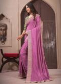 Glorious Rose Pink Vichitra Silk Border Classic Designer Saree - 3