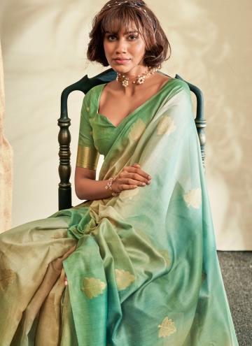 Glorious Sea Green Khadi Printed Trendy Saree