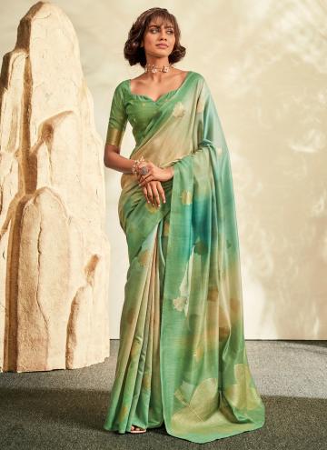 Glorious Sea Green Khadi Printed Trendy Saree