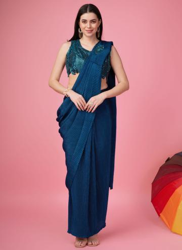 Glorious Teal Crush Embroidered Contemporary Saree for Ceremonial