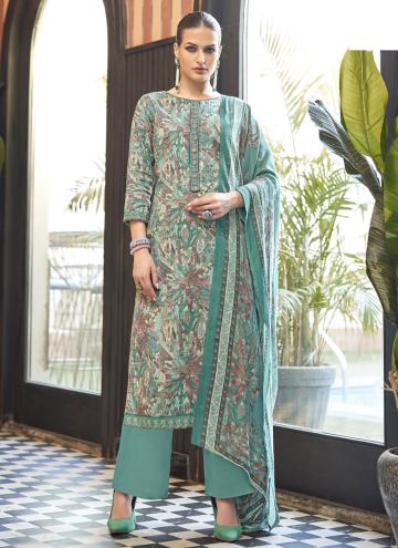 Glorious Turquoise Cotton  Digital Print Salwar Su