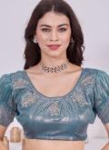 Glorious Turquoise Organza Zircon Classic Designer Saree for Engagement - 3