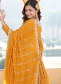Glorious Yellow Faux Georgette Embroidered A Line Lehenga Choli for Festival - 4