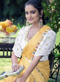 Glorious Yellow Georgette Lace Classic Designer Saree for Casual - 1