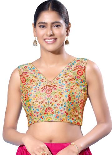 Gold Designer Blouse in Silk with Printed