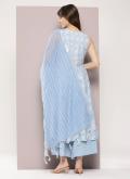 Gratifying Aqua Blue Cotton  Strips Print Designer Salwar Kameez - 1