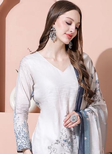Gratifying Digital Print Cotton  Cream Salwar Suit