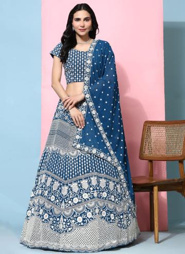 Gratifying Embroidered Pure Georgette Blue Readyma