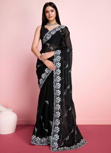 Gratifying Embroidered Silk Black Contemporary Sar