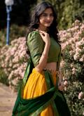 Gratifying Green and Yellow Kanchipuram Silk Woven A Line Lehenga Choli for Ceremonial - 1