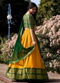 Gratifying Green and Yellow Kanchipuram Silk Woven A Line Lehenga Choli for Ceremonial - 2