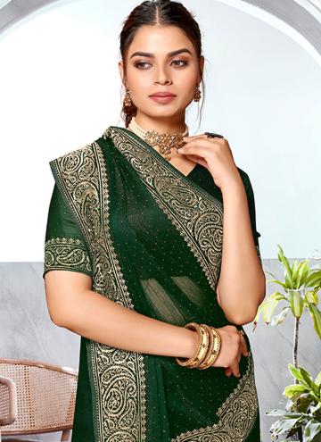 Gratifying Green Art Silk Embroidered Designer Saree for Ceremonial