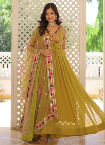 Gratifying Green Faux Georgette Embroidered Design