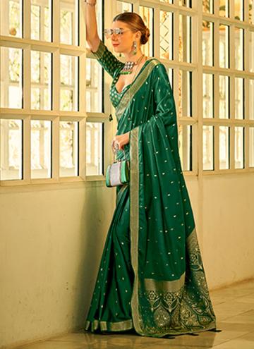 Gratifying Green Satin Silk Woven Designer Saree