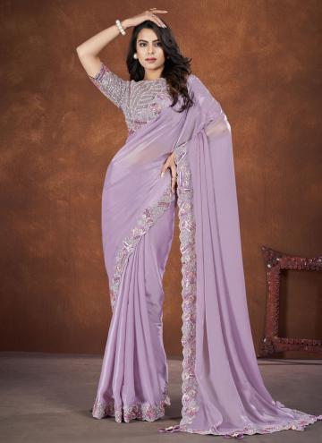 Gratifying Lavender Crepe Silk Cord Classic Designer Saree