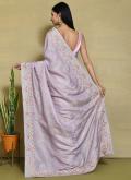 Gratifying Lavender Satin Silk Embroidered Classic Designer Saree for Engagement - 1
