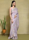Gratifying Lavender Satin Silk Embroidered Classic Designer Saree for Engagement - 2