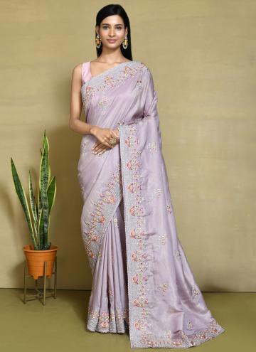 Gratifying Lavender Satin Silk Embroidered Classic