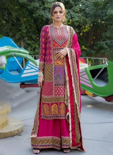 Gratifying Pink Muslin Printed Trendy Salwar Kameez