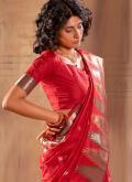 Gratifying Red Banarasi Woven Contemporary Saree - 1