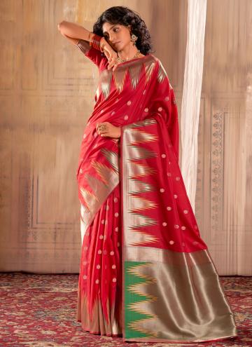 Gratifying Red Banarasi Woven Contemporary Saree