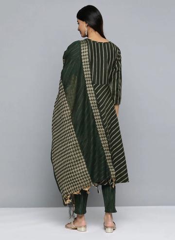 Gratifying Strips Print Cotton  Green Salwar Suit