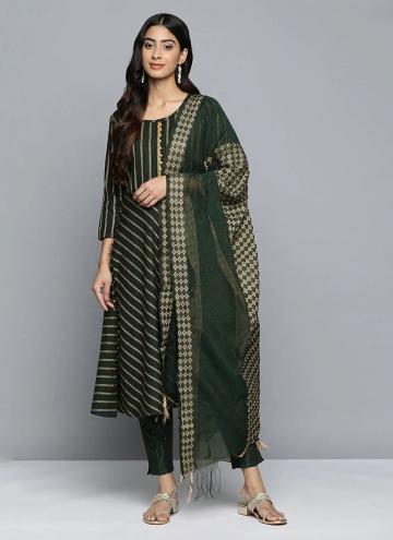 Gratifying Strips Print Cotton  Green Salwar Suit