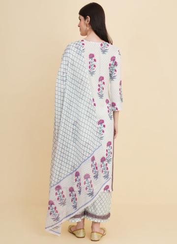 Gratifying White Cotton  Floral Print Trendy Salwar Kameez for Casual