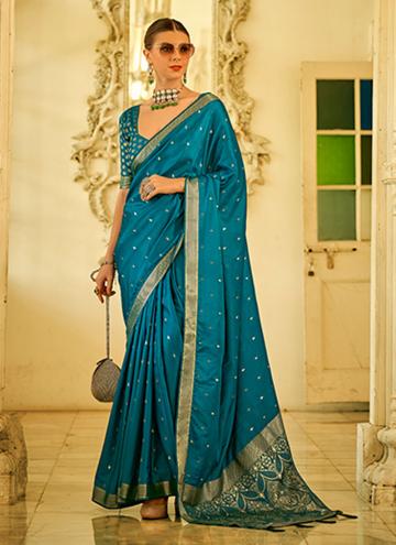 Gratifying Woven Satin Silk Teal Classic Designer Saree