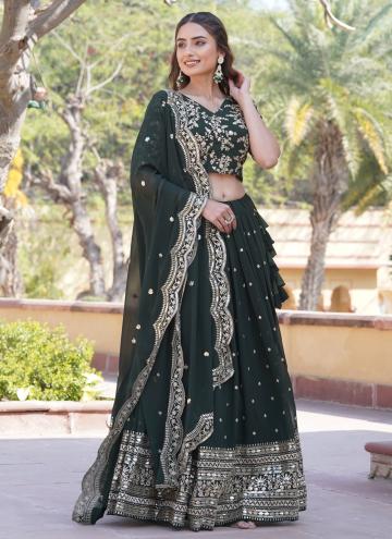 Green A Line Lehenga Choli in Faux Georgette with Embroidered