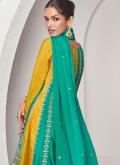 Green and Mustard Designer Salwar Kameez in Chinon with Embroidered - 2