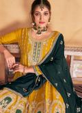 Green and Yellow Salwar Suit in Chinon with Embroidered - 1