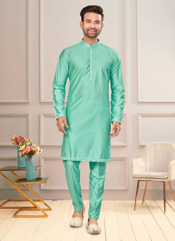 Green Art Dupion Silk Plain Work Kurta Pyjama for 
