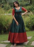 Green Banarasi Jacquard Woven Gown - 3