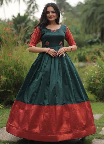 Green Banarasi Jacquard Woven Gown