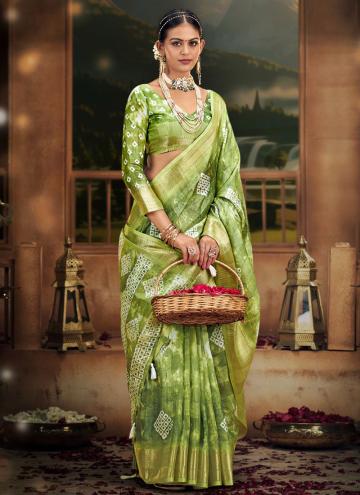 Green Casual Saree in Cotton  with Digital Print
