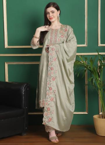 Green Chiffon Embroidered Salwar Suit for Ceremonial