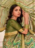 Green Chiffon Printed Trendy Saree for Ceremonial - 1