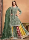 Green Chinon Embroidered A Line Lehenga Choli for Ceremonial - 1