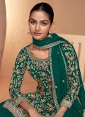 Green Chinon Embroidered Salwar Suit for Ceremonial - 1
