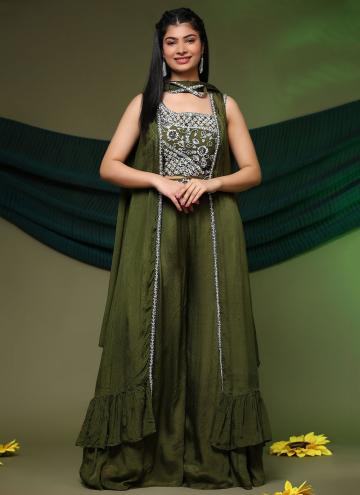 Green Chinon Embroidered Salwar Suit for Mehndi
