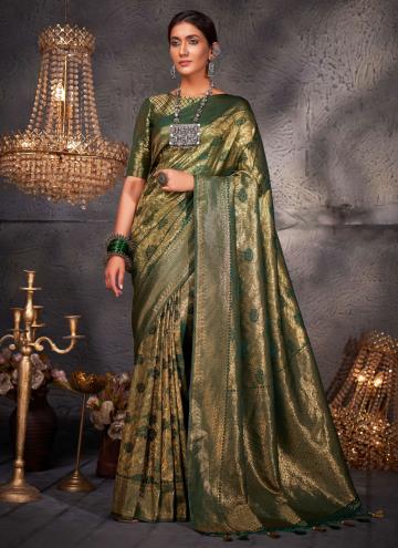 Green Classic Designer Saree in Kanjivaram Silk with Woven