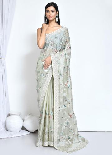 Green Classic Designer Saree in Satin Silk with Embroidered