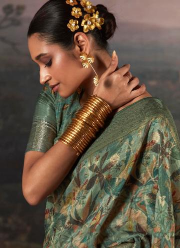 Green Classic Designer Saree in Silk with Digital Print